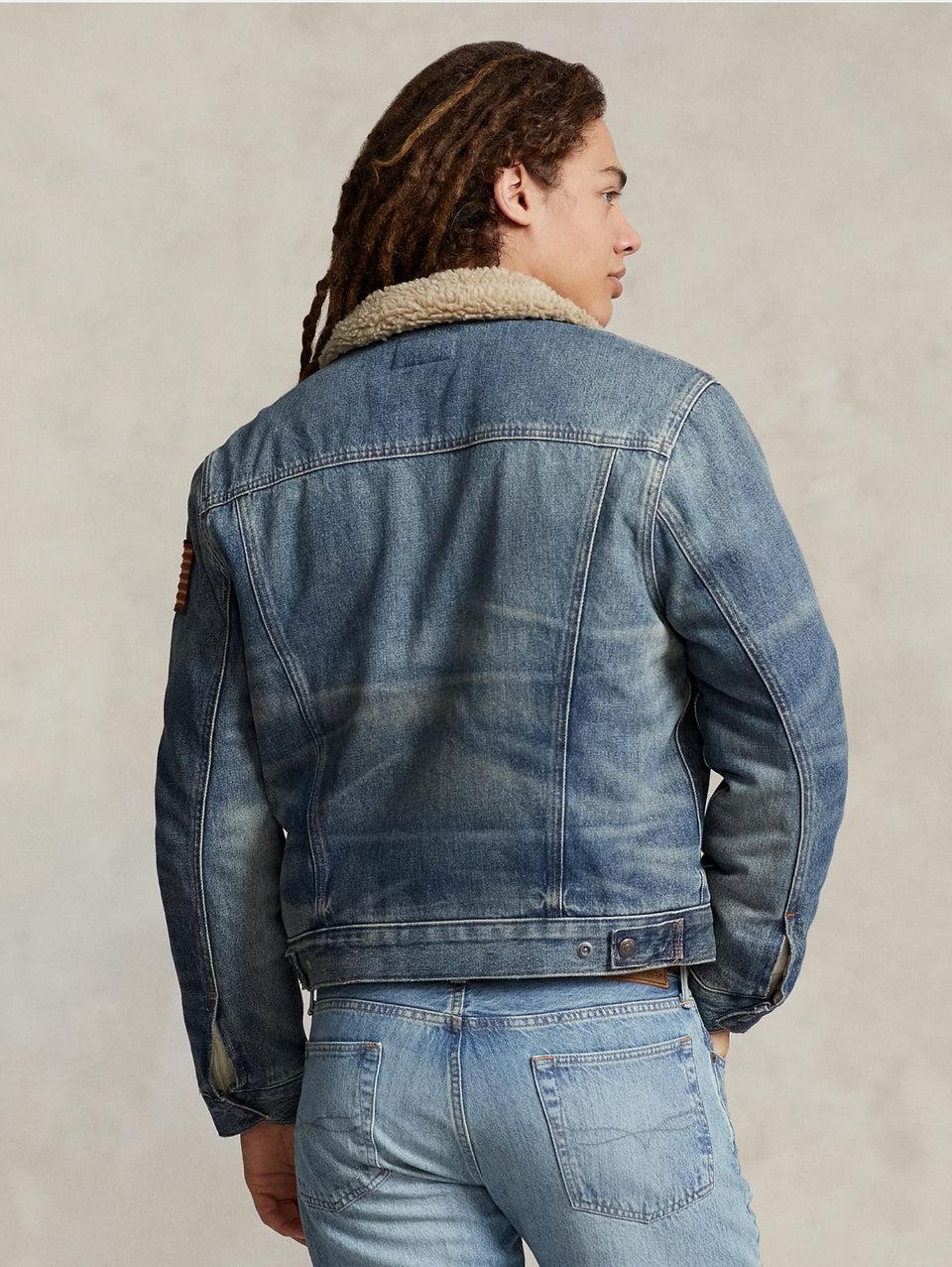 RALPH LAUREN Giacca in Denim con Fodera in Pile Blu Vendita Calda