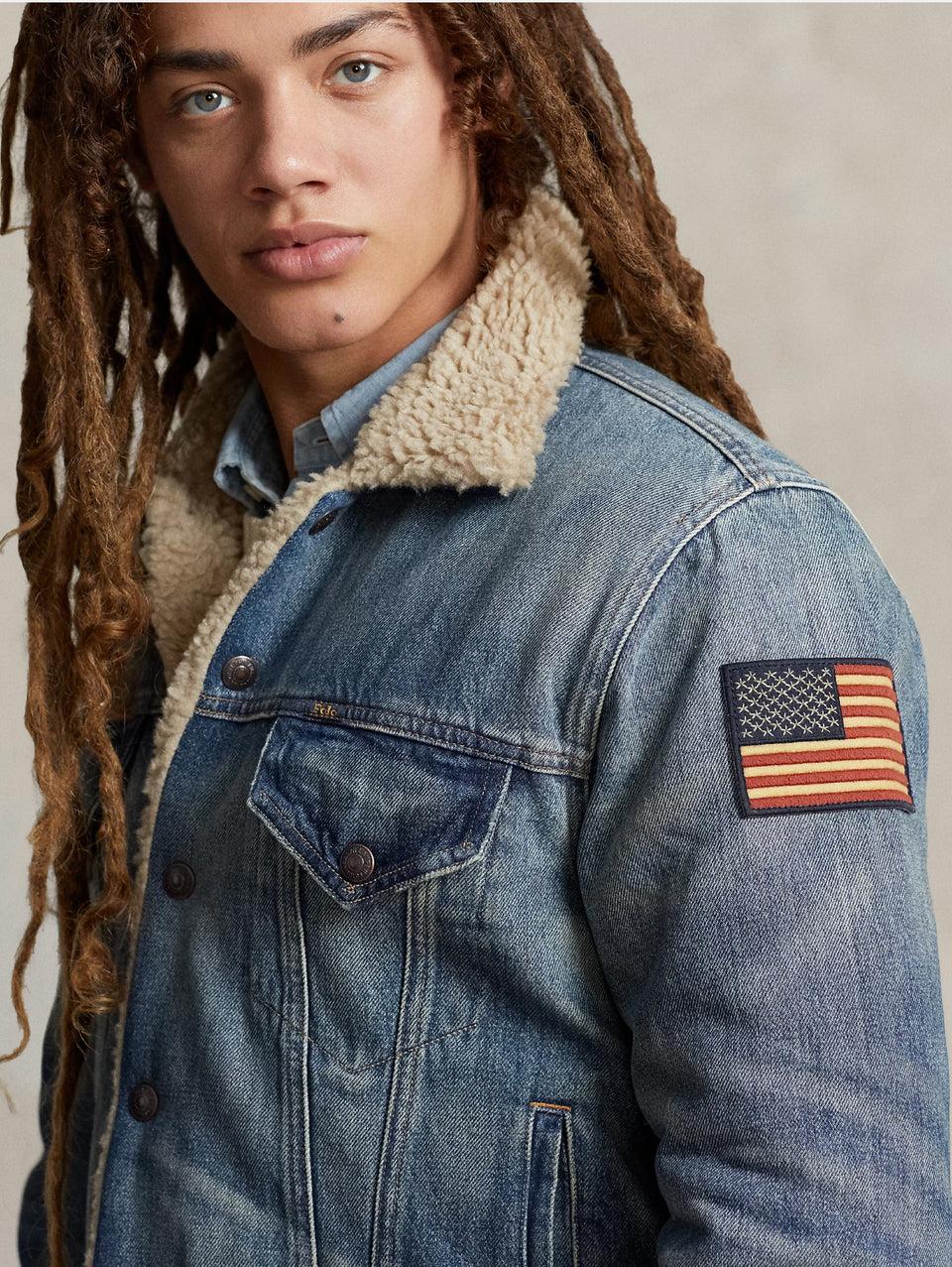 RALPH LAUREN Giacca in Denim con Fodera in Pile Blu Vendita Calda