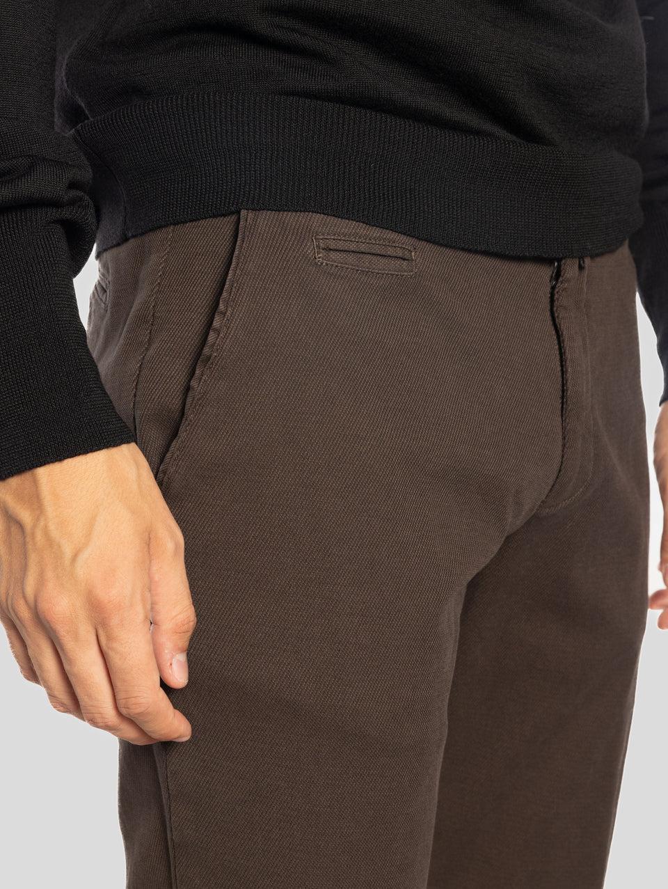 BRIGLIA 1949 Pantaloni Slim in Cotone Armaturato Marrone Spedizione Gratuita