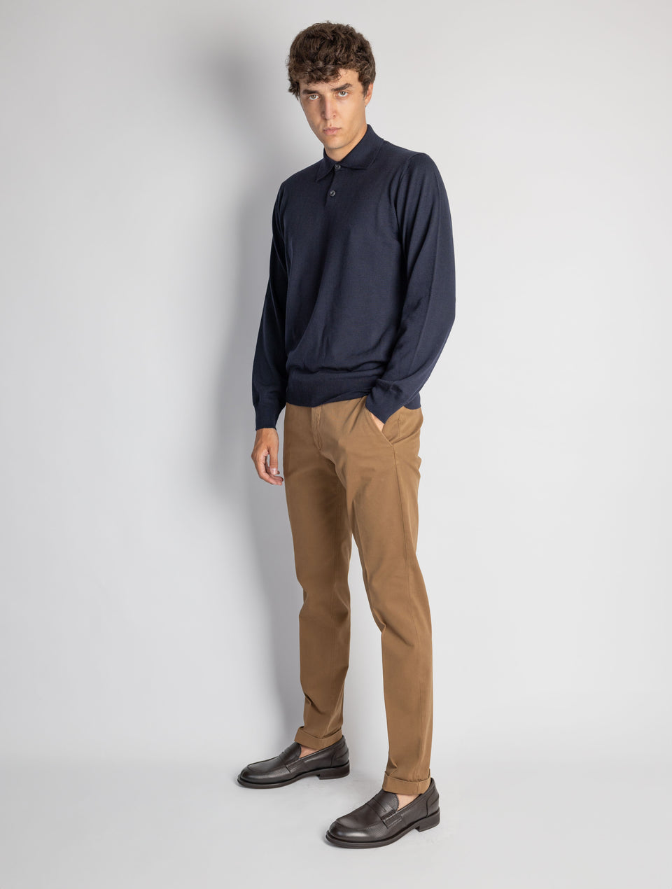 BRIGLIA 1949 Pantaloni Slim Fit in Armatura di Cotone Tabacco Affare Del Giorno