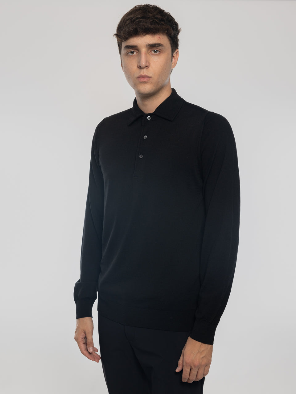 ALPHA STUDIO Polo in Lana con Collo Costruito Nero Sottocosto