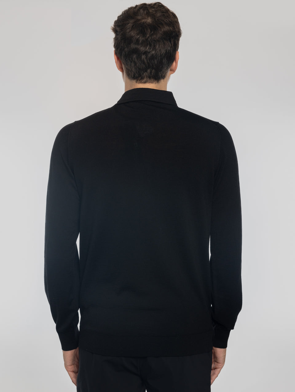 ALPHA STUDIO Polo in Lana con Collo Costruito Nero Sottocosto