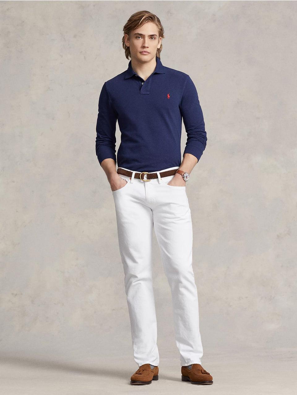 RALPH LAUREN Polo Slim Fit Manica Lunga Blu Offerta