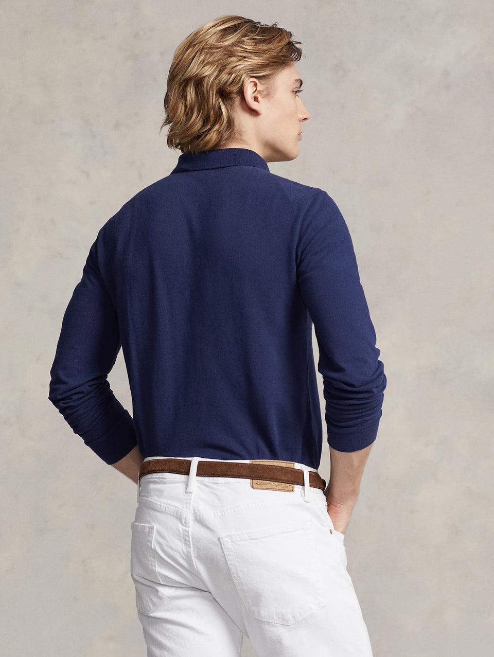 RALPH LAUREN Polo Slim Fit Manica Lunga Blu Offerta