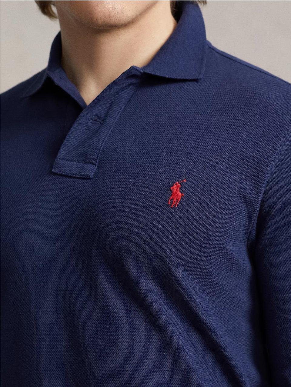 RALPH LAUREN Polo Slim Fit Manica Lunga Blu Offerta
