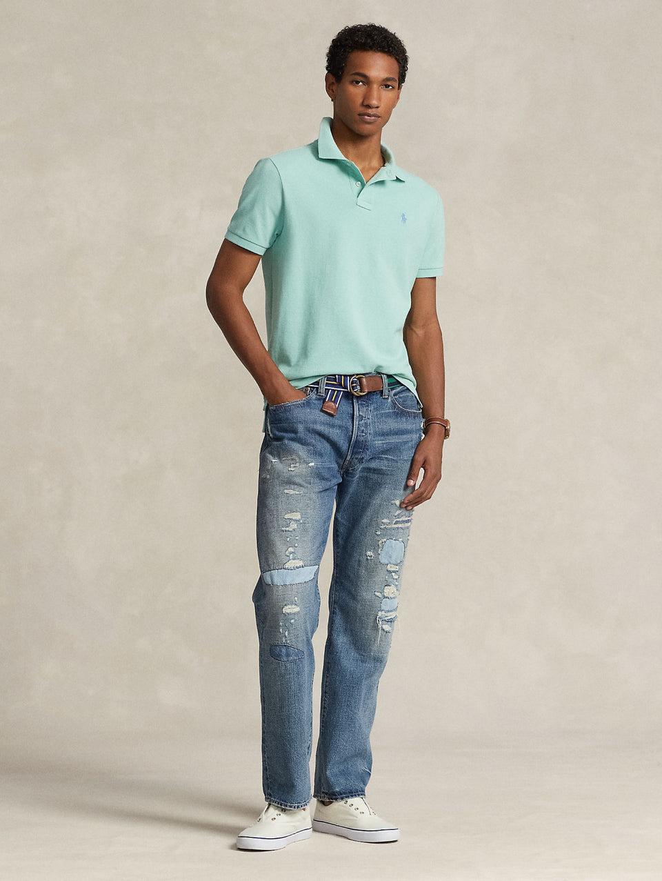 RALPH LAUREN Polo in Mesh Slim Fit Acqua Online