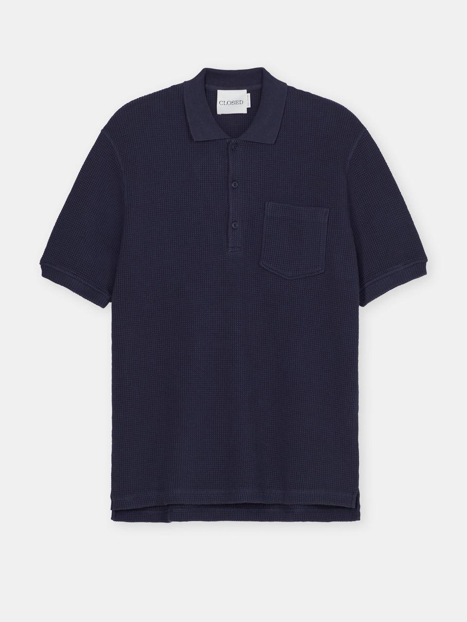 CLOSED Polo in Tessuto Waffle Blu In Saldo
