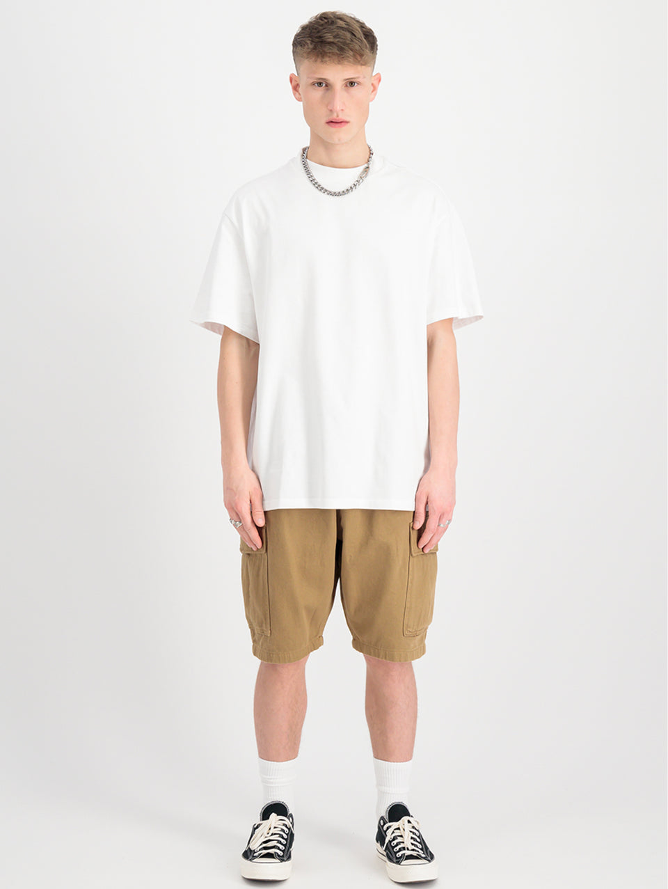 ALPHA INDUSTRIES Shorts Cargo con Pince in Twill di Cotone Khaki 2025