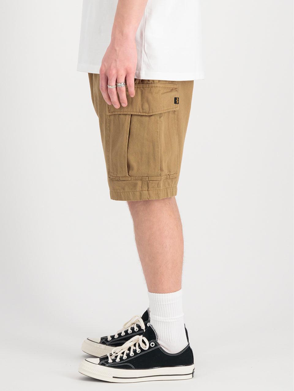 ALPHA INDUSTRIES Shorts Cargo con Pince in Twill di Cotone Khaki 2025