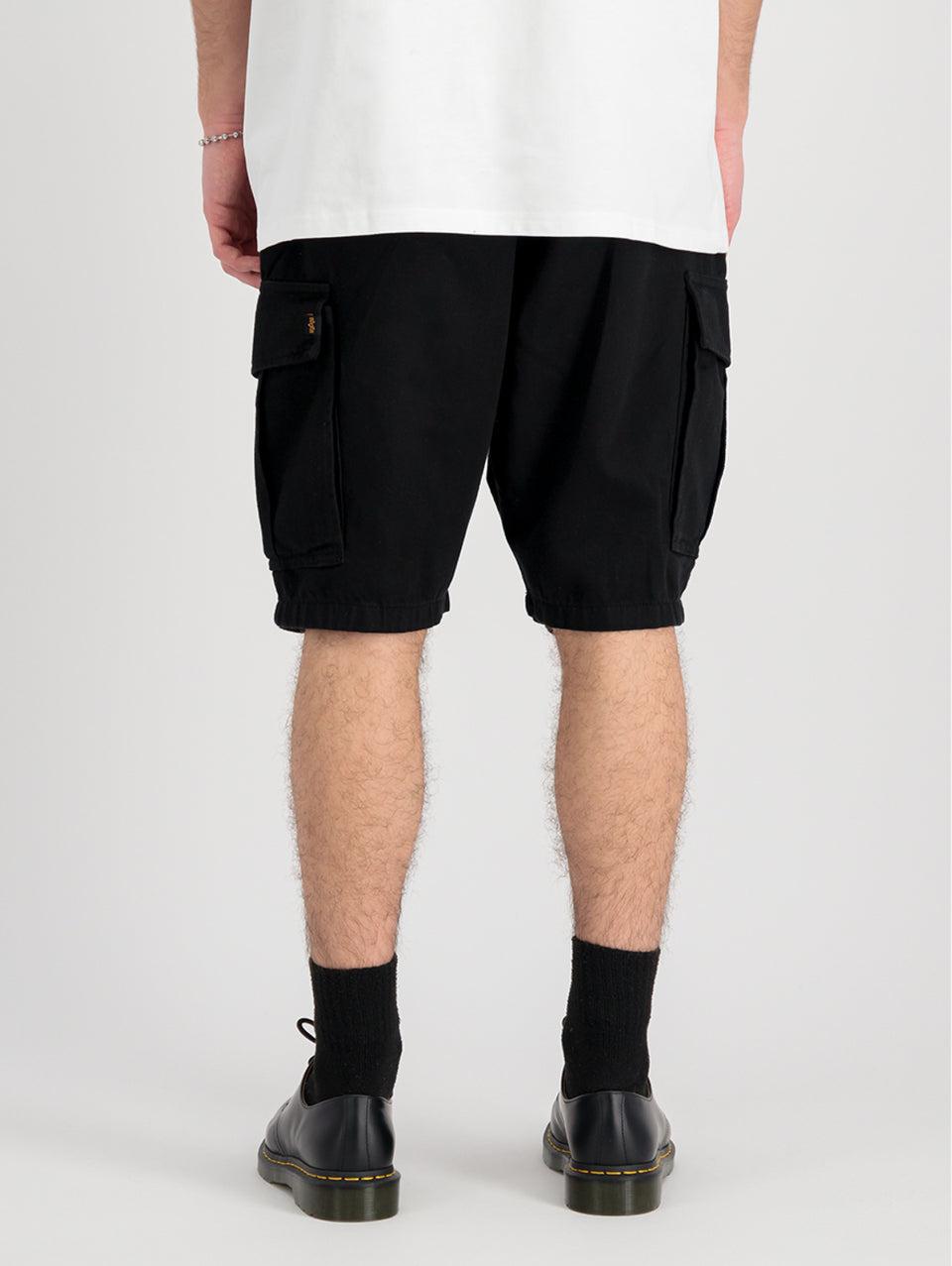 ALPHA INDUSTRIES Shorts Cargo con Pince in Twill di Cotone Nero Italy