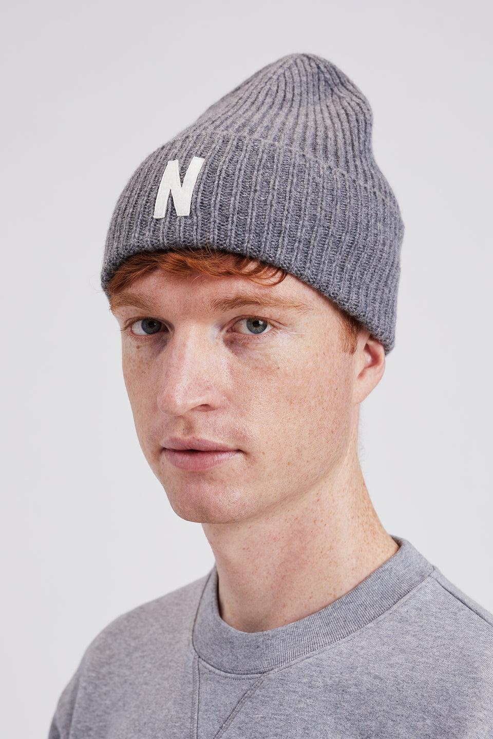 NORSE PROJECTS Capello Beanie in Lana Merinos Grigio Sconto