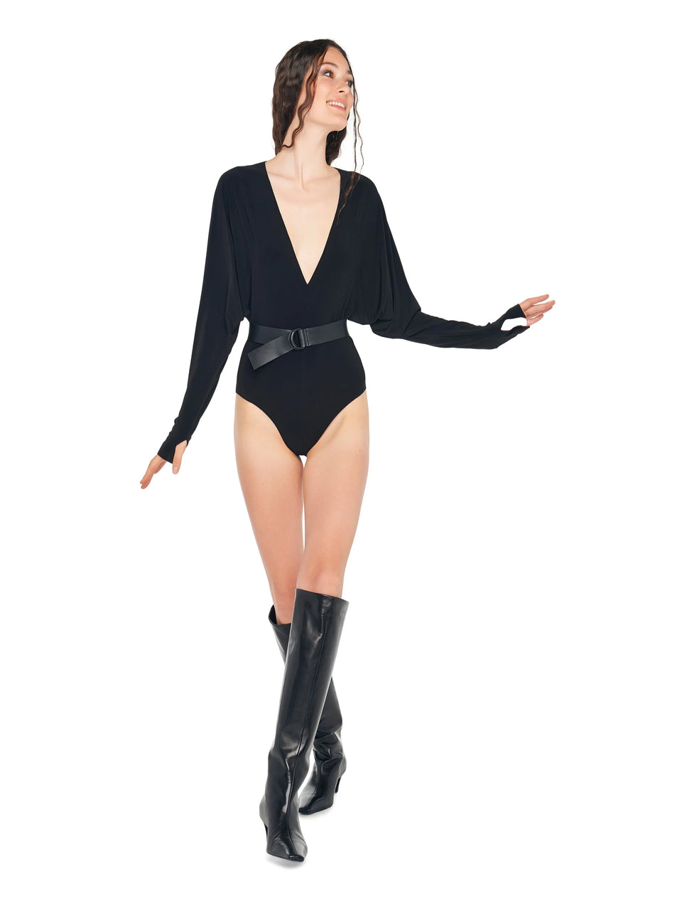 NORMA KAMALI Body con Scollo a V Nero Bestseller