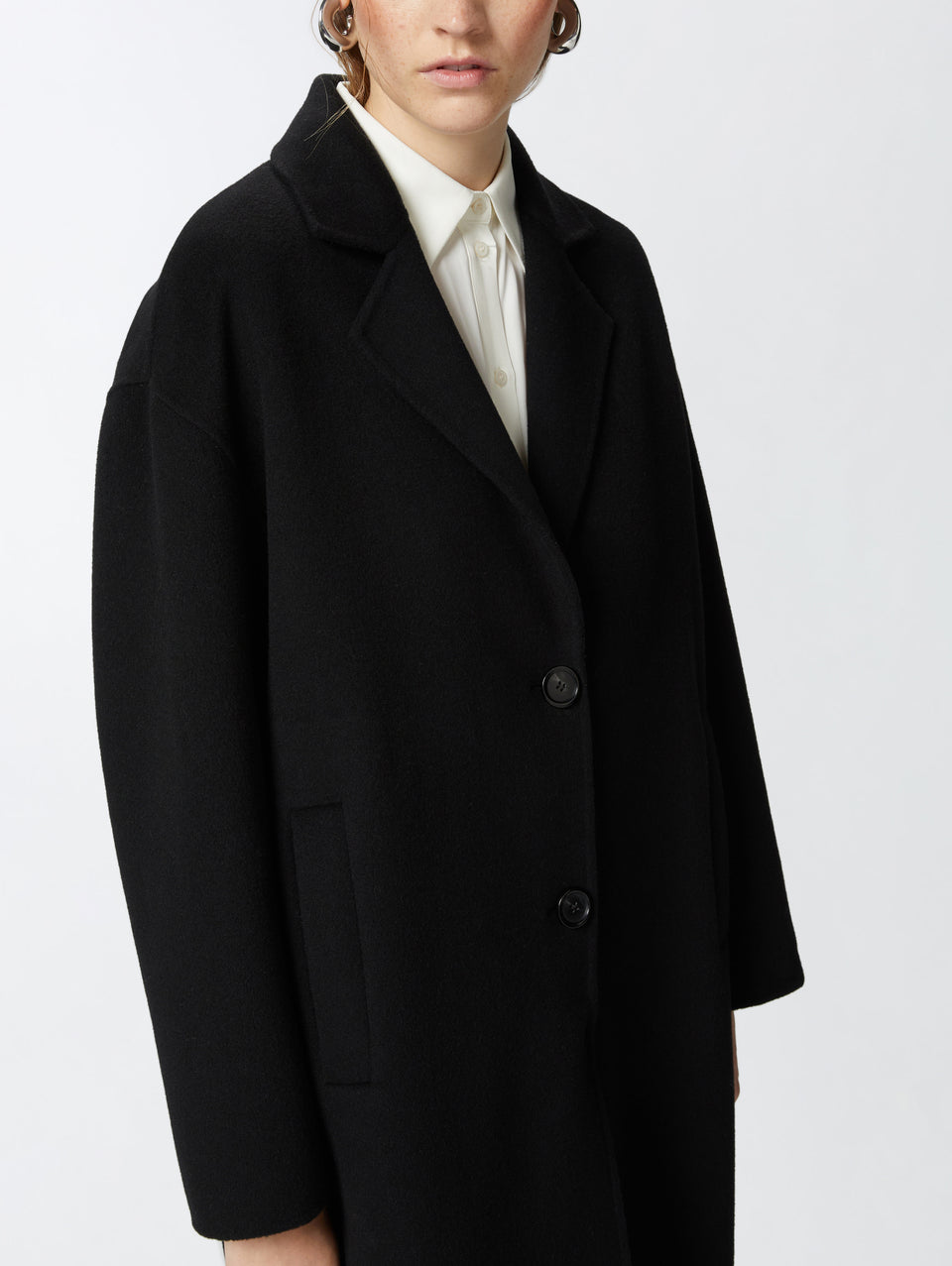 PINKO Cappotto Monopetto in Double di Lana Nero Enormi risparmi