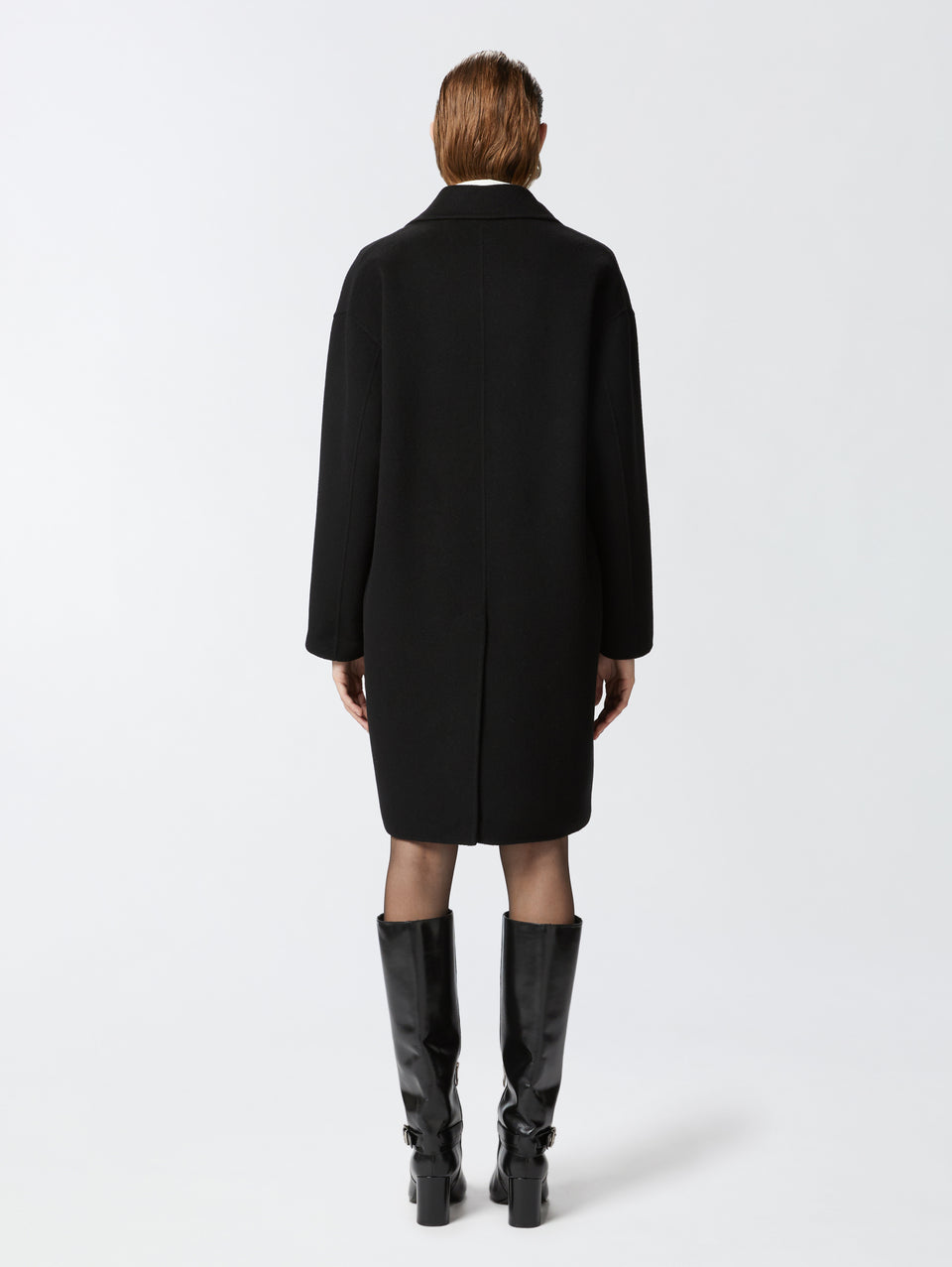 PINKO Cappotto Monopetto in Double di Lana Nero Enormi risparmi