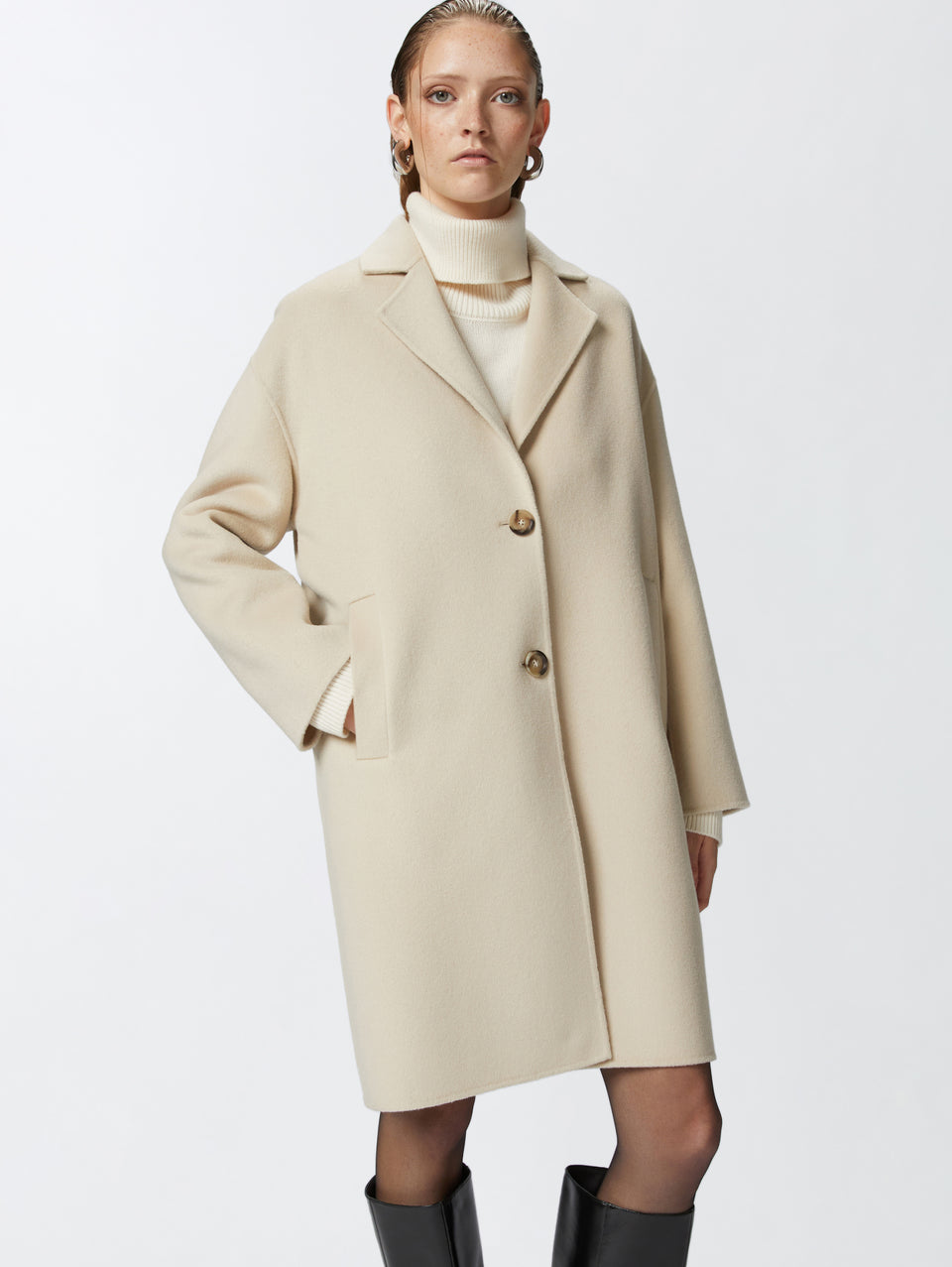 PINKO Cappotto Monopetto in Double di Lana Beige Sconti VIP