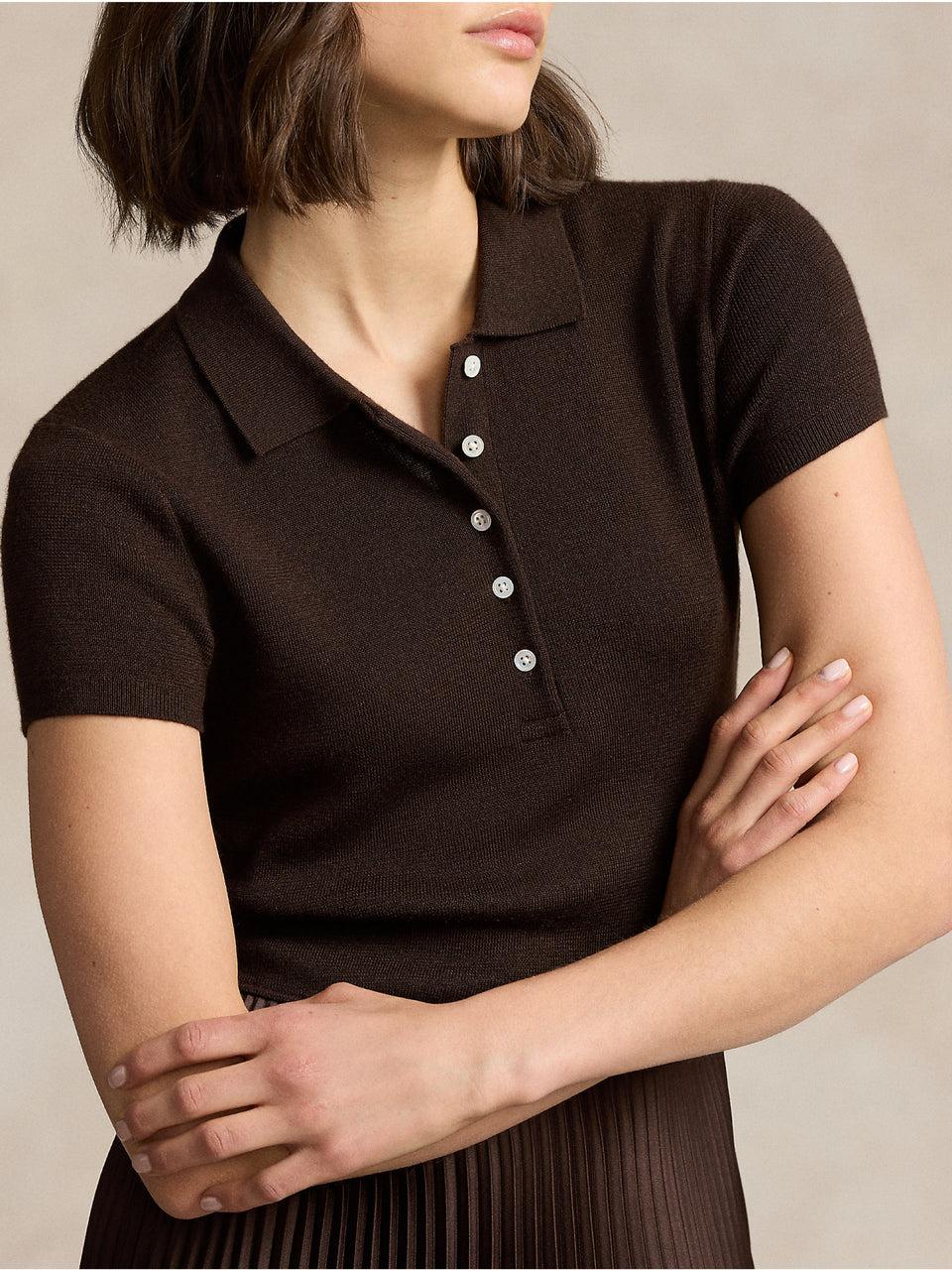 RALPH LAUREN Abito in Maglia con Gonna Plissé Marrone Only for today