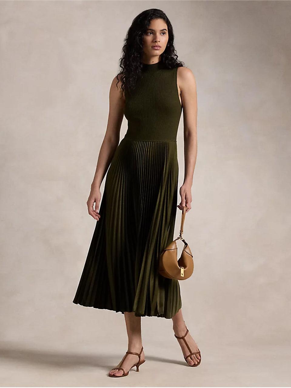 RALPH LAUREN Abito Senza Maniche da Cocktail Verde Loden Offerta speciale della fabbrica