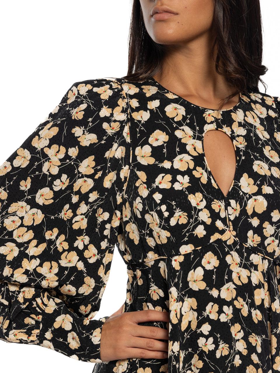 ESSENTIEL ANTWERP Abito Corto Floreale Nero Sostegno trimestrale