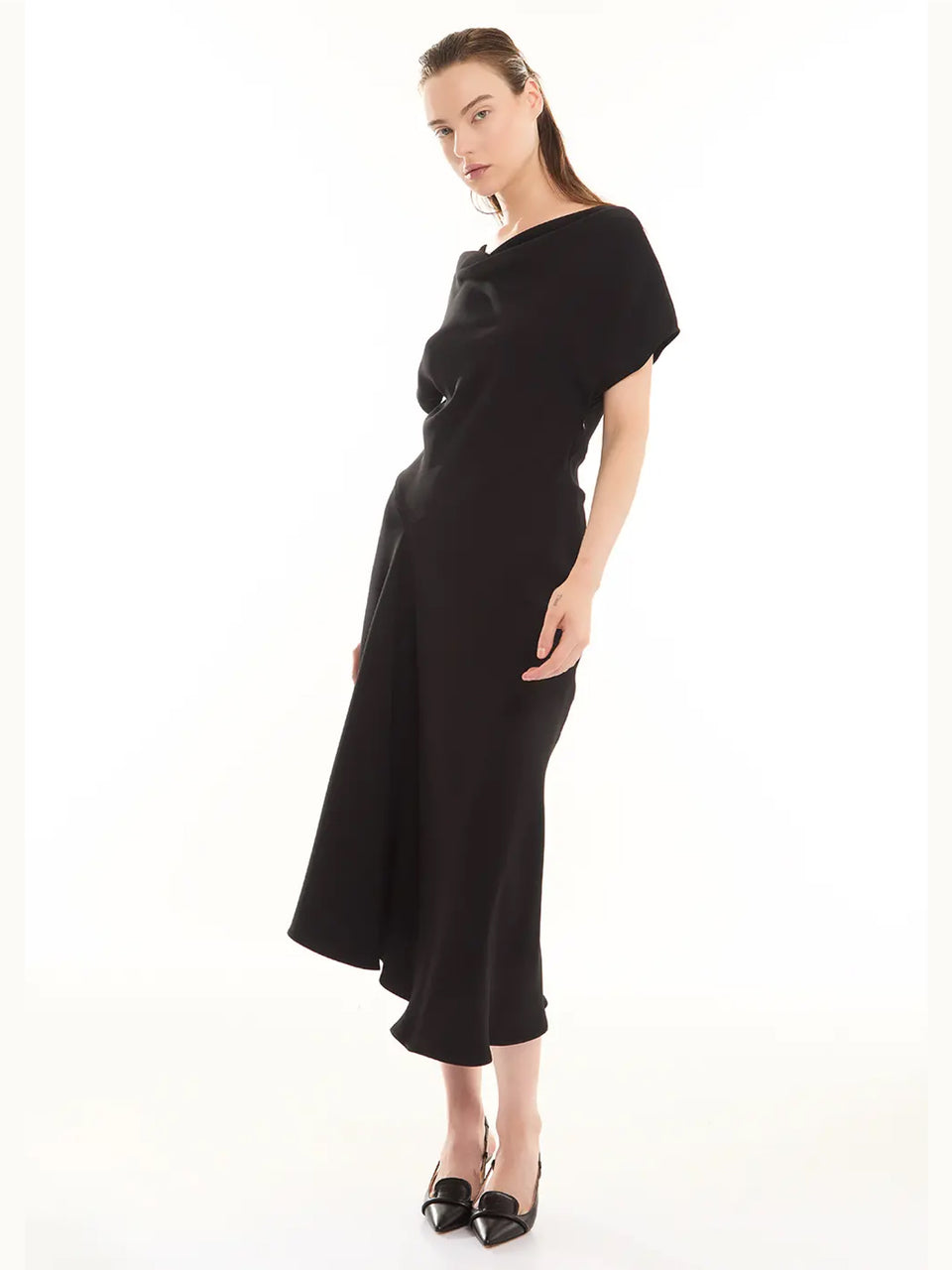 P.A.R.O.S.H. Abito Midi con Drappeggio Nero Discount Store per i nuovi prodotti