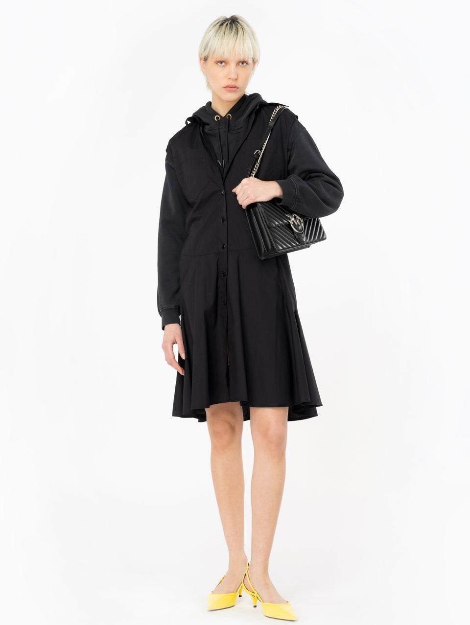 PINKO Abito Chemisier in Popeline di Cotone Nero Enormi sconti