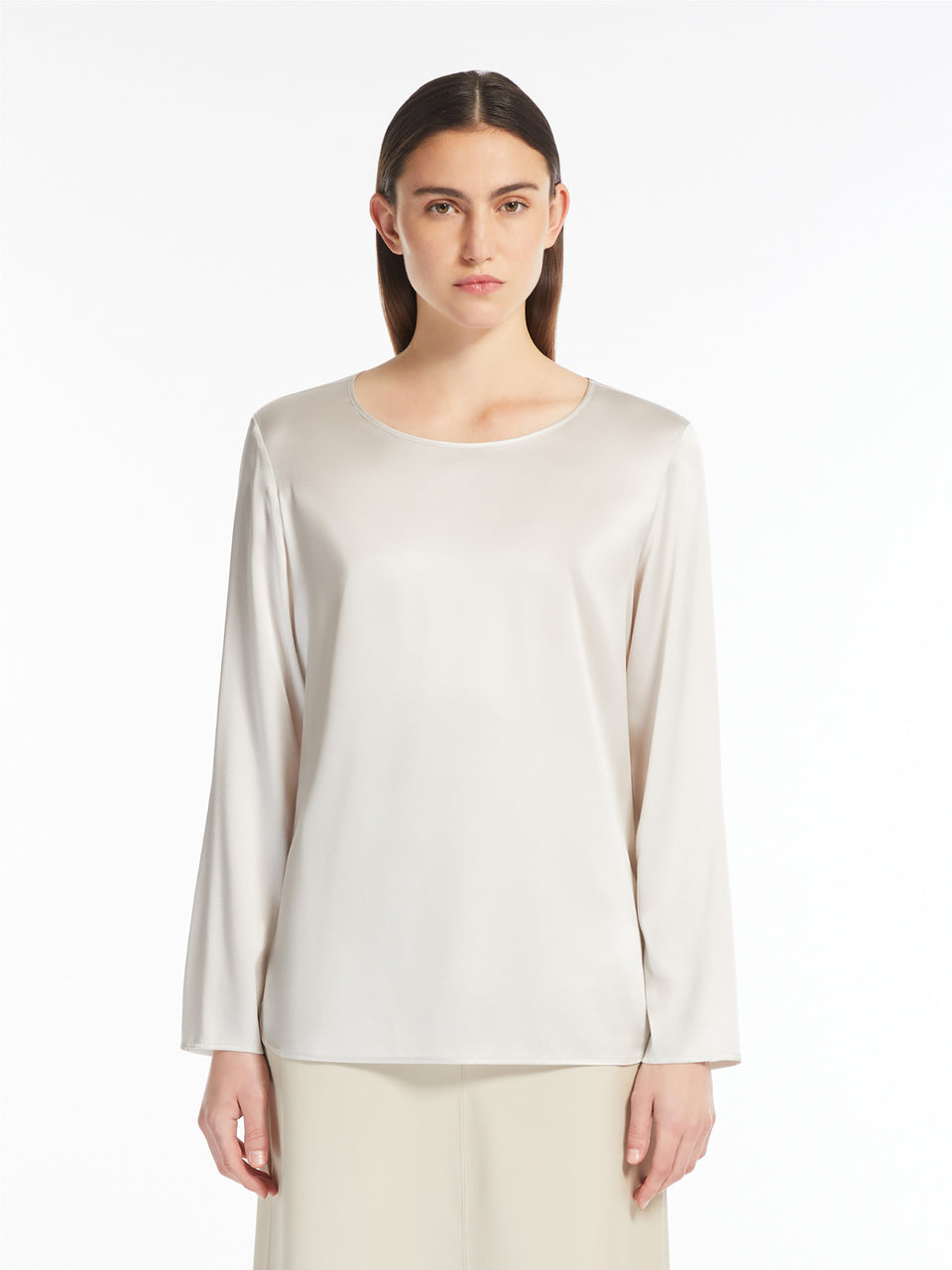 MAX MARA LEISURE Blusa in Raso di Seta Stretch Ghiaccio