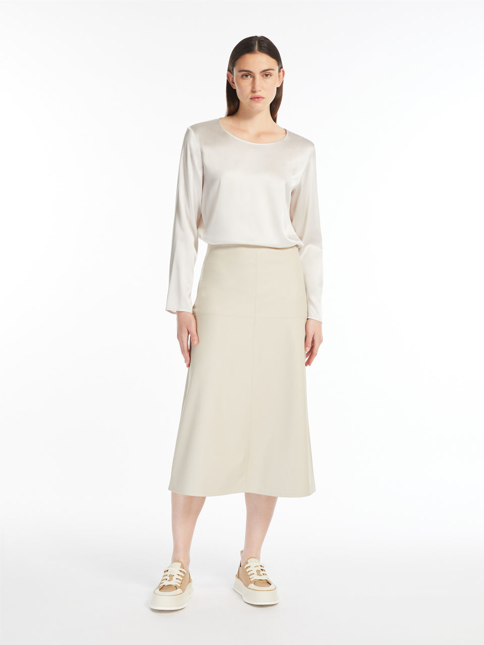 MAX MARA LEISURE Blusa in Raso di Seta Stretch Ghiaccio Officina