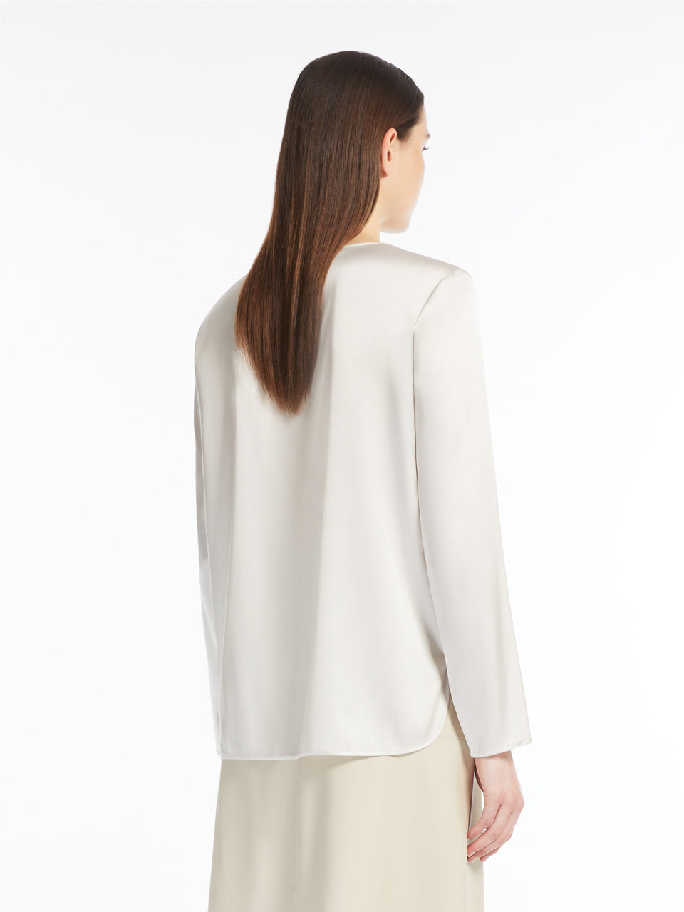 MAX MARA LEISURE Blusa in Raso di Seta Stretch Ghiaccio Officina