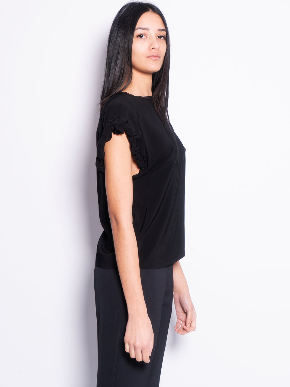PINKO Blusa Girocollo con Lavorazione sulla Manica Nero 50% di sconto per tempo limitato