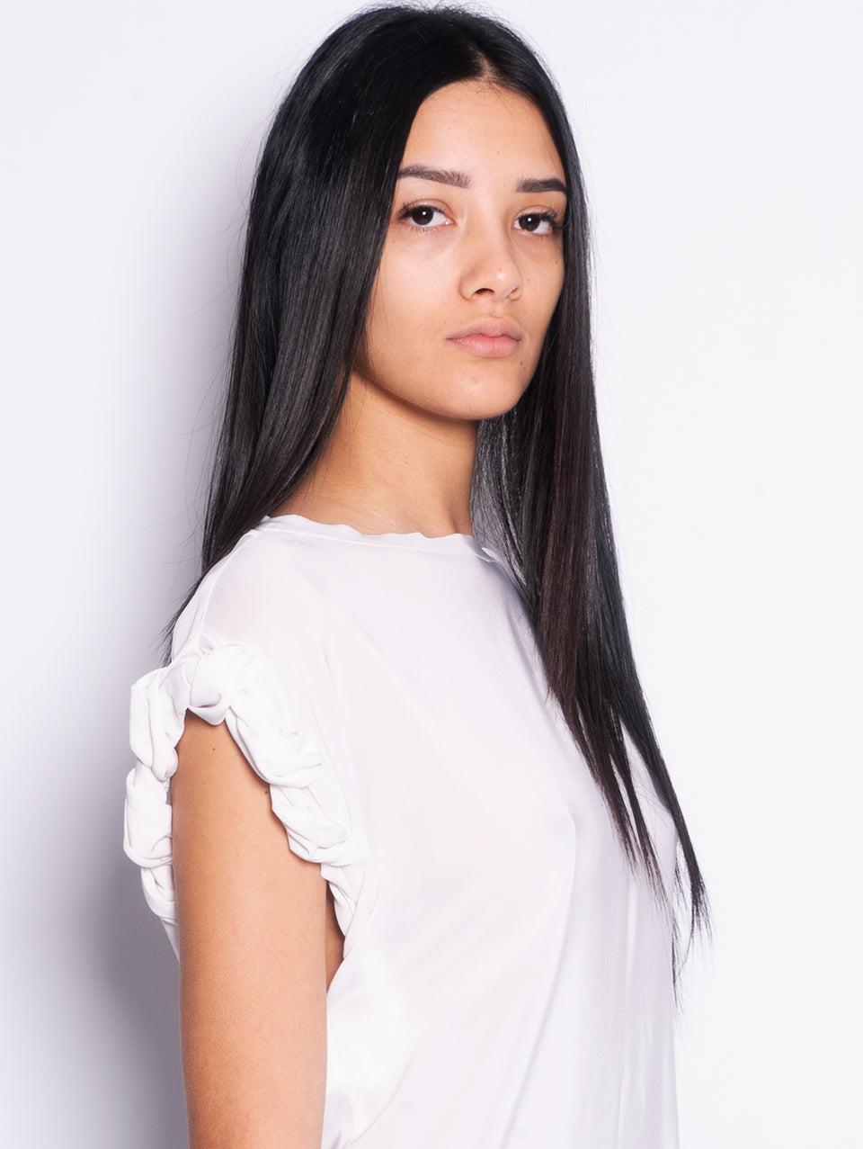 PINKO Blusa Girocollo con Lavorazione sulla Manica Bianco Sconti questo mese