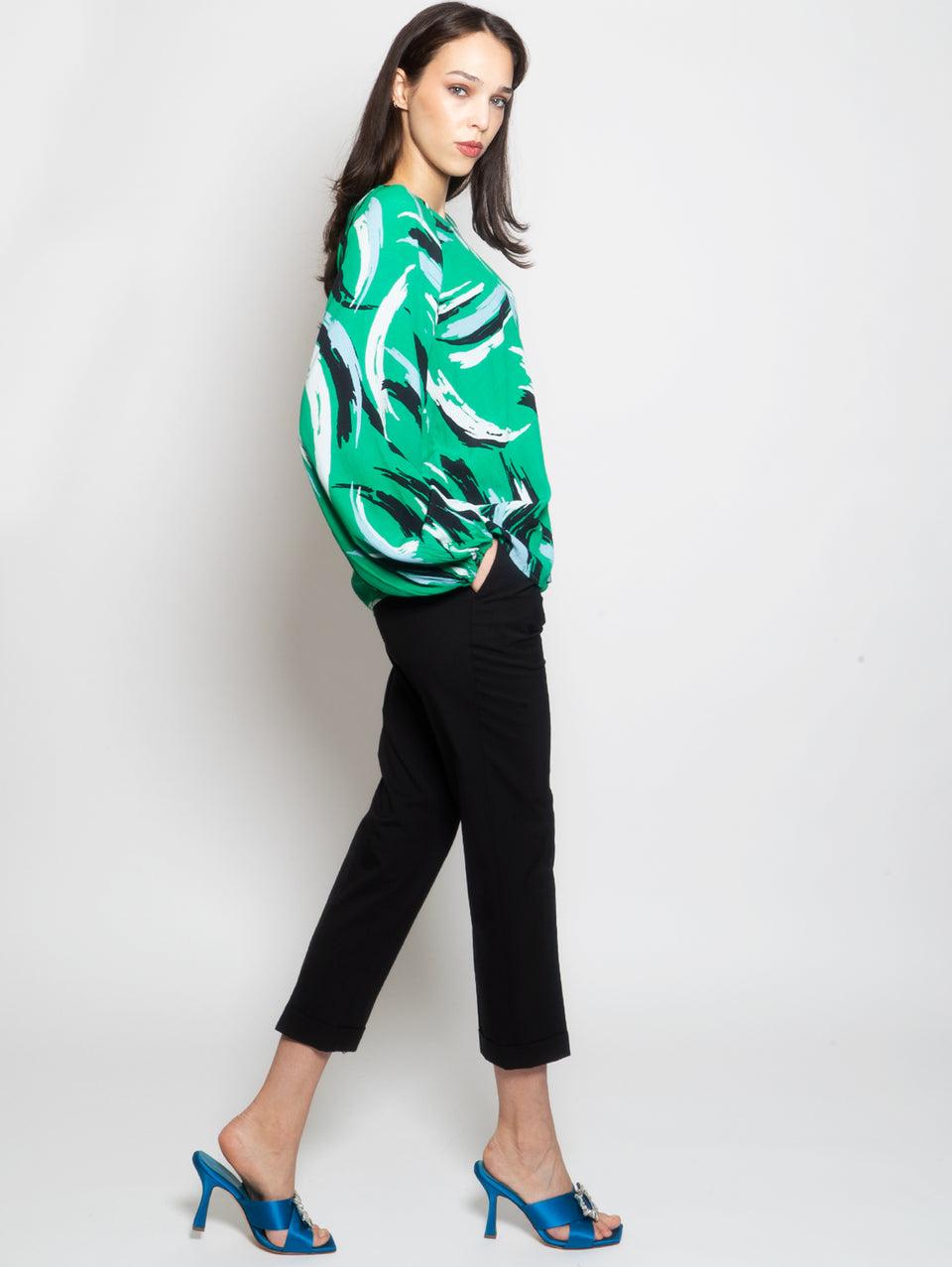 ESSENTIEL ANTWERP Blusa Stampata con Maniche a Palloncino Verde Italia