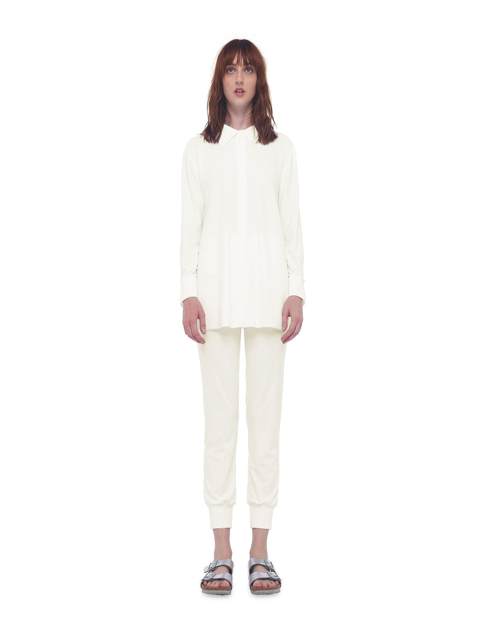 NORMA KAMALI Camicia con Chiusura in Velcro Avorio Nuovo