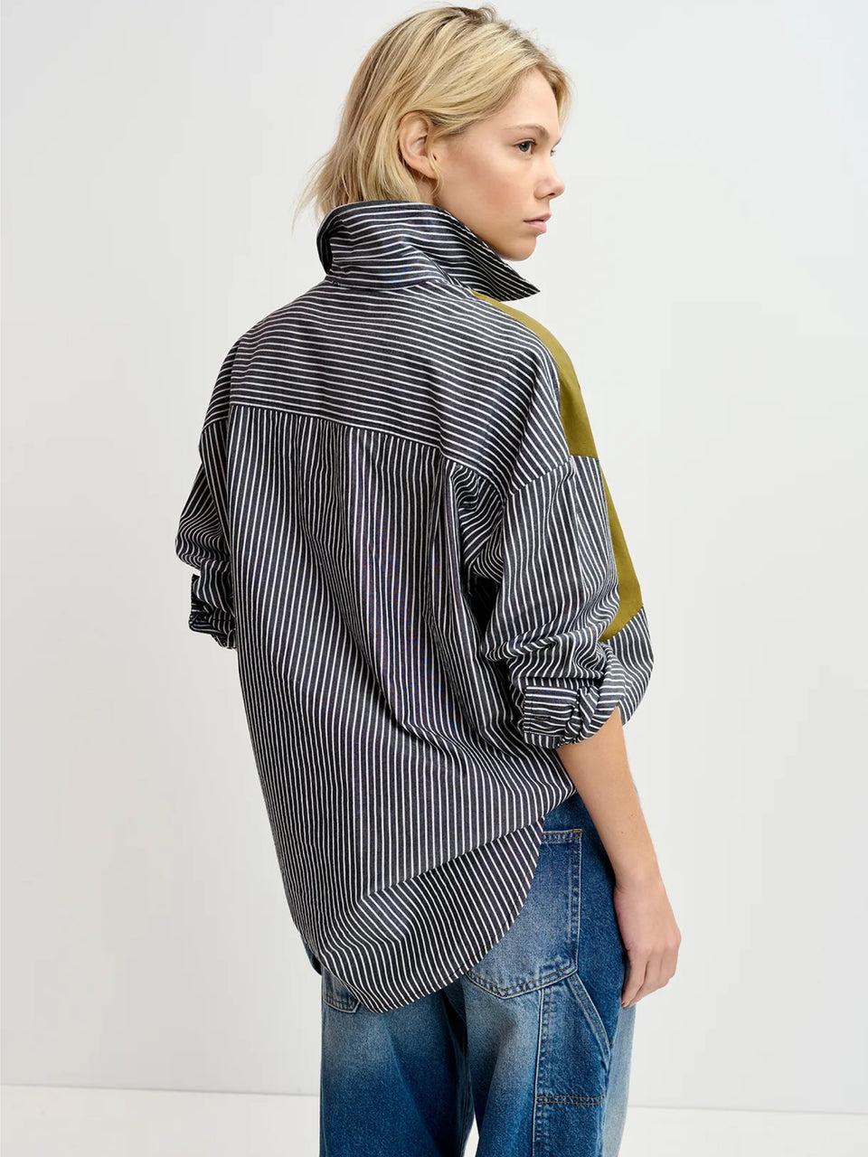 ESSENTIEL ANTWERP Camicia Over a Righe Patchwork Nero Vendita