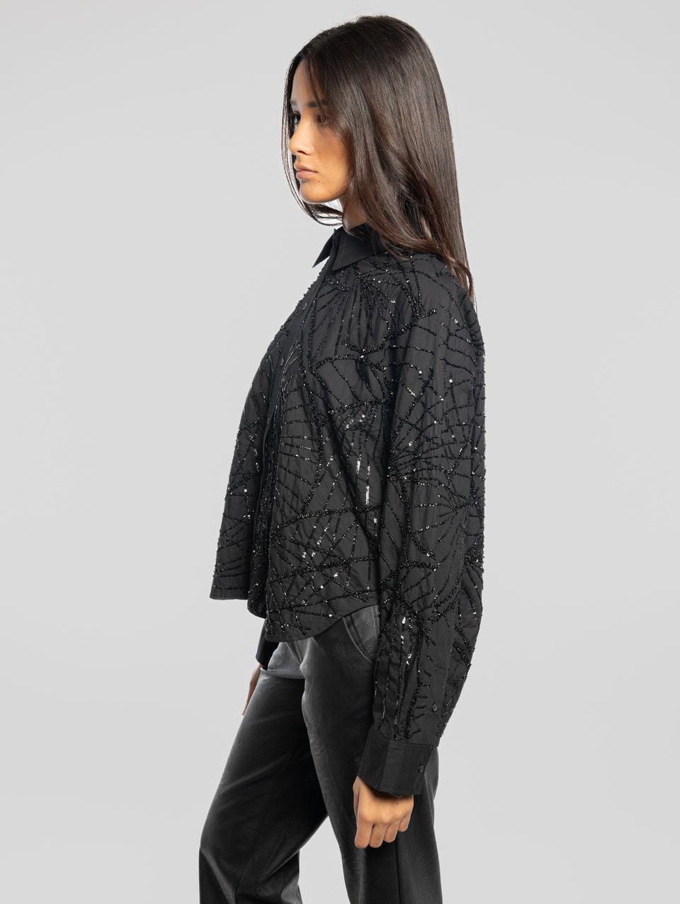 ESSENTIEL ANTWERP Camicia Squadrata con Paillettes Nero Promozione