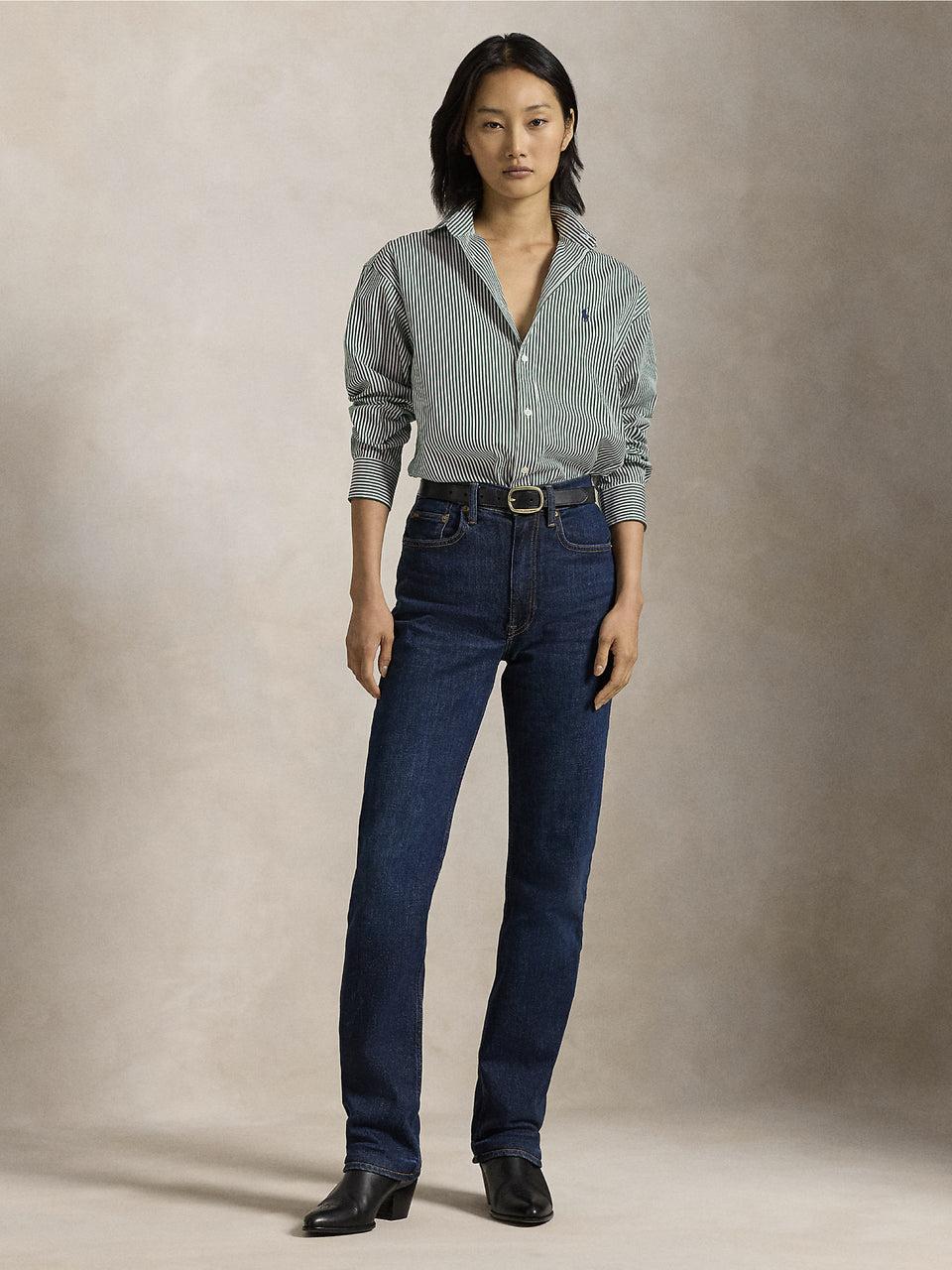 RALPH LAUREN Camicia a Righe Verde/Bianco Spedizione Gratuita