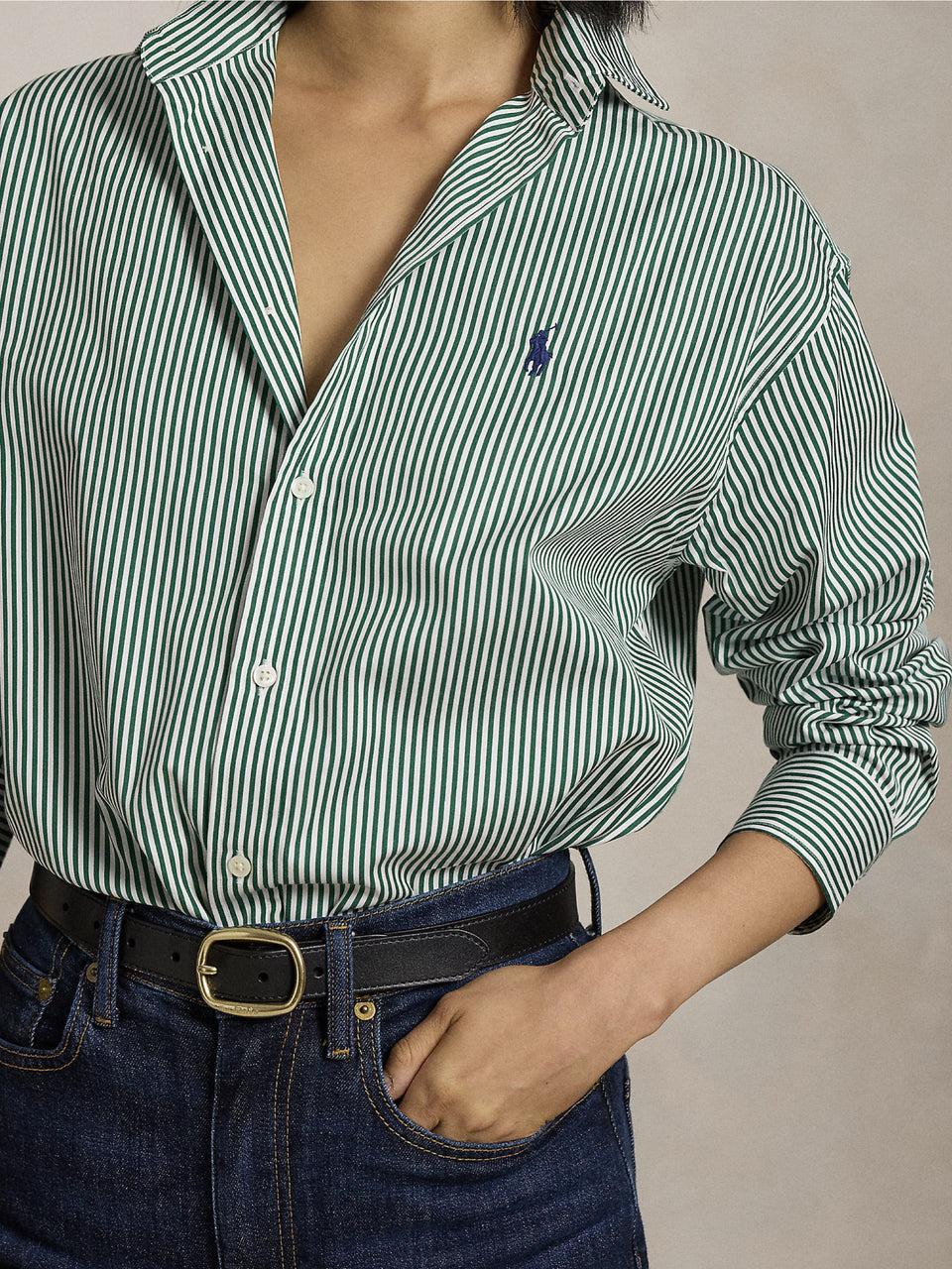 RALPH LAUREN Camicia a Righe Verde/Bianco Spedizione Gratuita