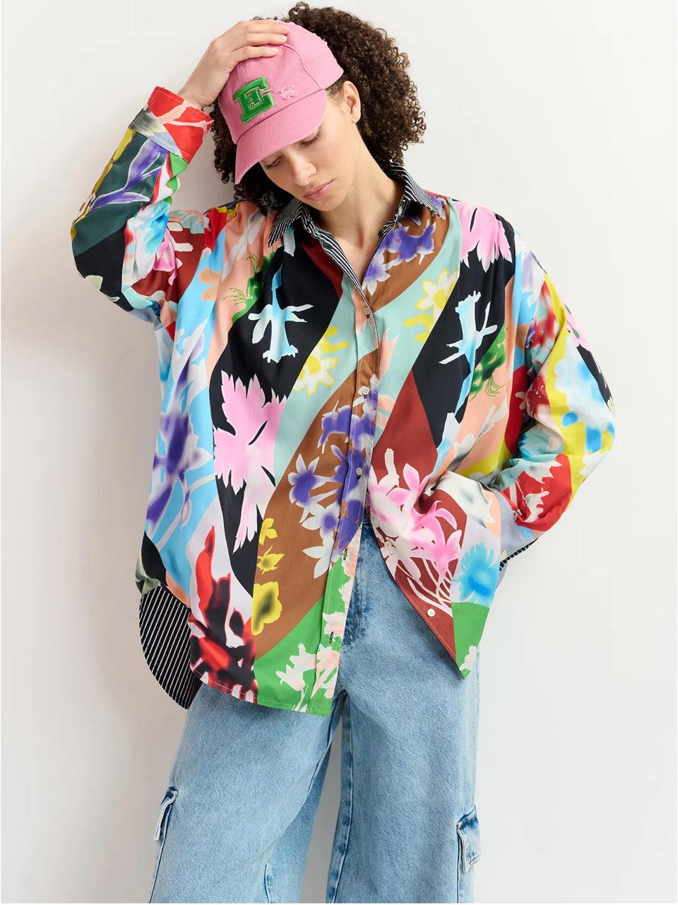 ESSENTIEL ANTWERP Camicia Reversibile Oversize Bianco/Blu Soddisfazione Garantita