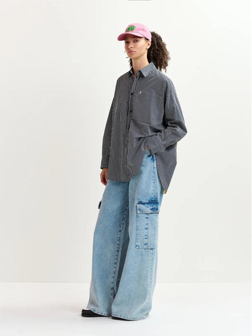 ESSENTIEL ANTWERP Camicia Reversibile Oversize Bianco/Blu Soddisfazione Garantita