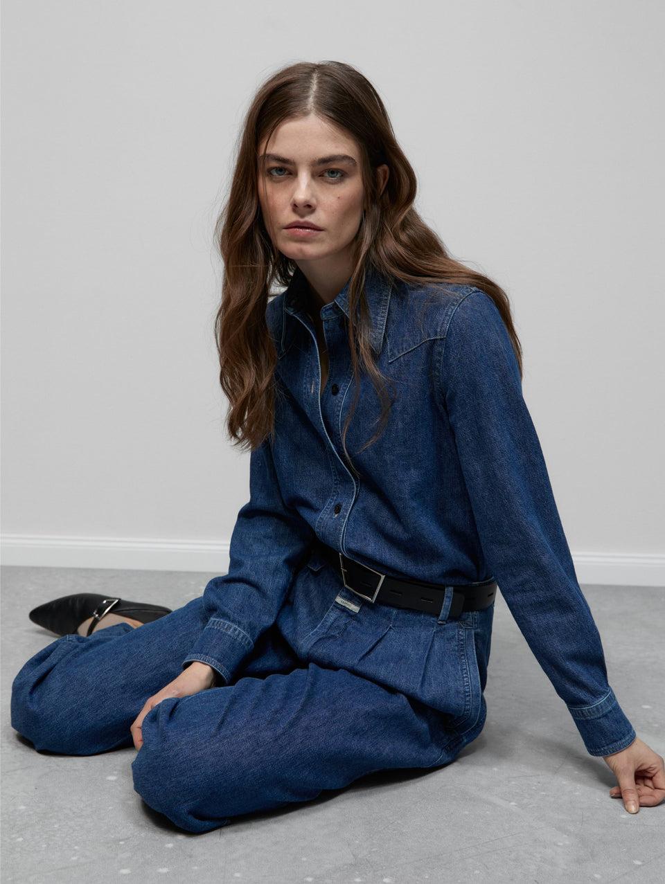 CLOSED Camicia Western in Denim Blu Qualità Garantita