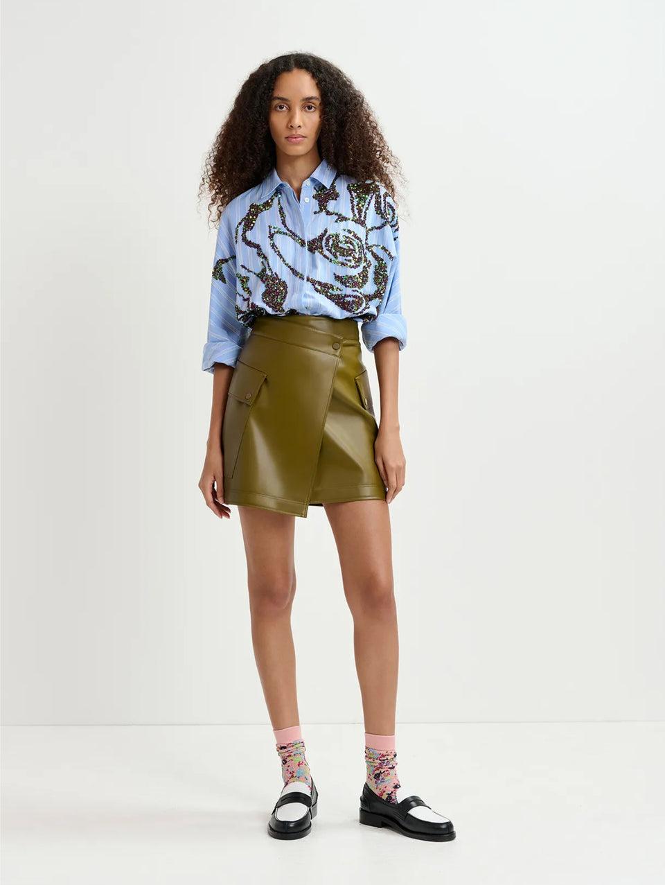 ESSENTIEL ANTWERP Camicia in Popeline con Fiori di Paillettes Bianco/Blu Acquista Ora