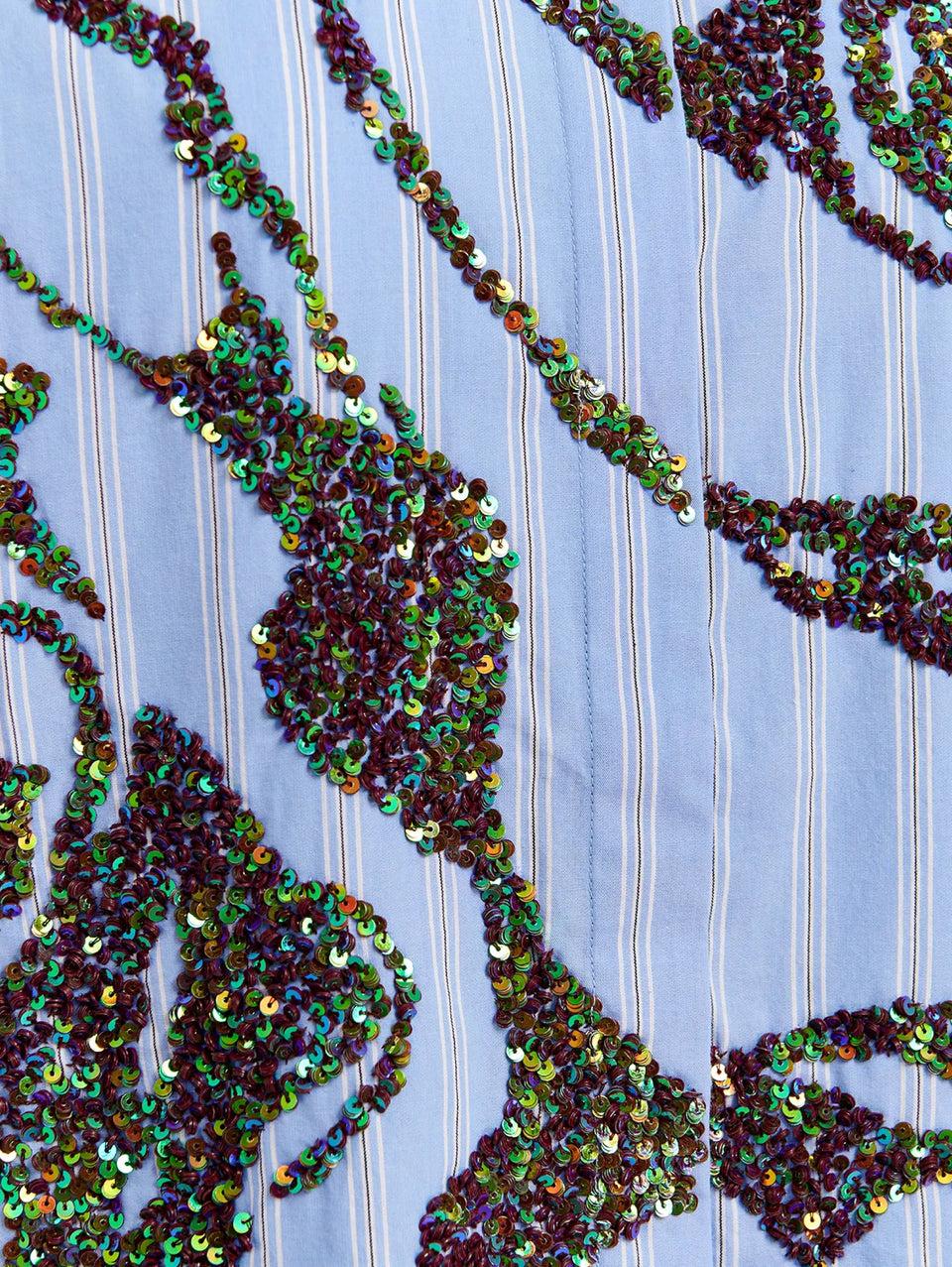 ESSENTIEL ANTWERP Camicia in Popeline con Fiori di Paillettes Bianco/Blu Acquista Ora