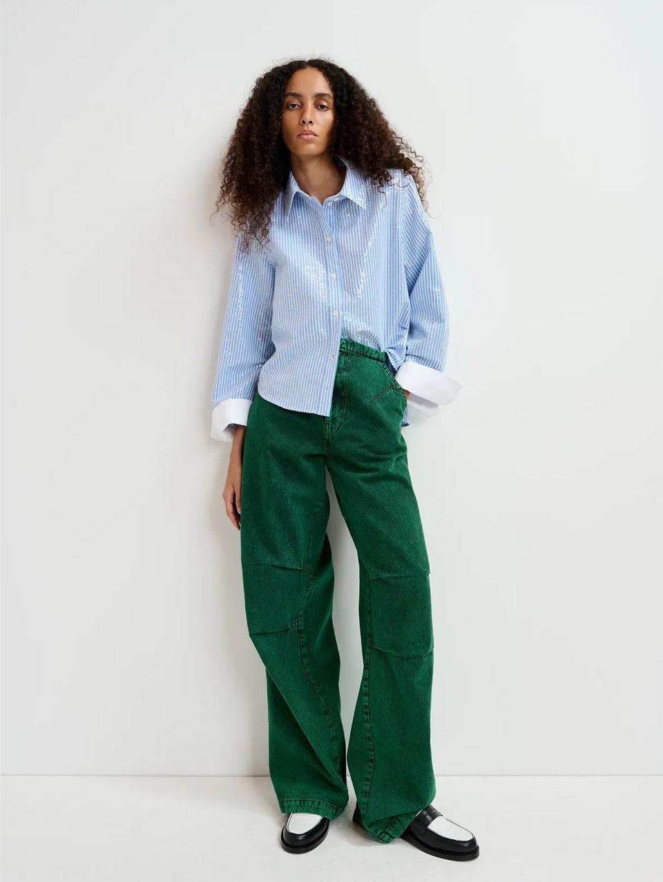 ESSENTIEL ANTWERP Camicia a Righe con Paillettes Bianco/Blu Consegna Veloce