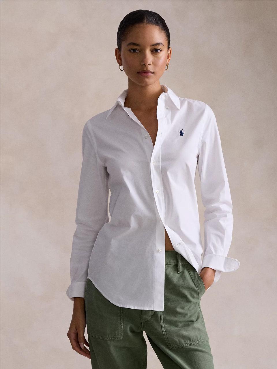 RALPH LAUREN Camicia Slim Fit in Popeline di Cotone Bianco Promozione Limitata