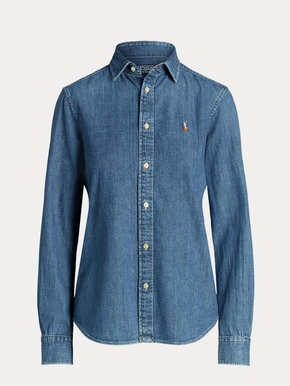 RALPH LAUREN Camicia in Twill di Cotone Denim Blu Shopping Online