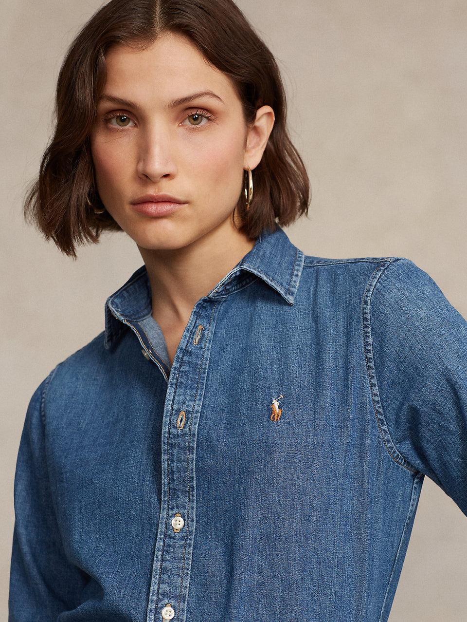 RALPH LAUREN Camicia in Twill di Cotone Denim Blu Shopping Online