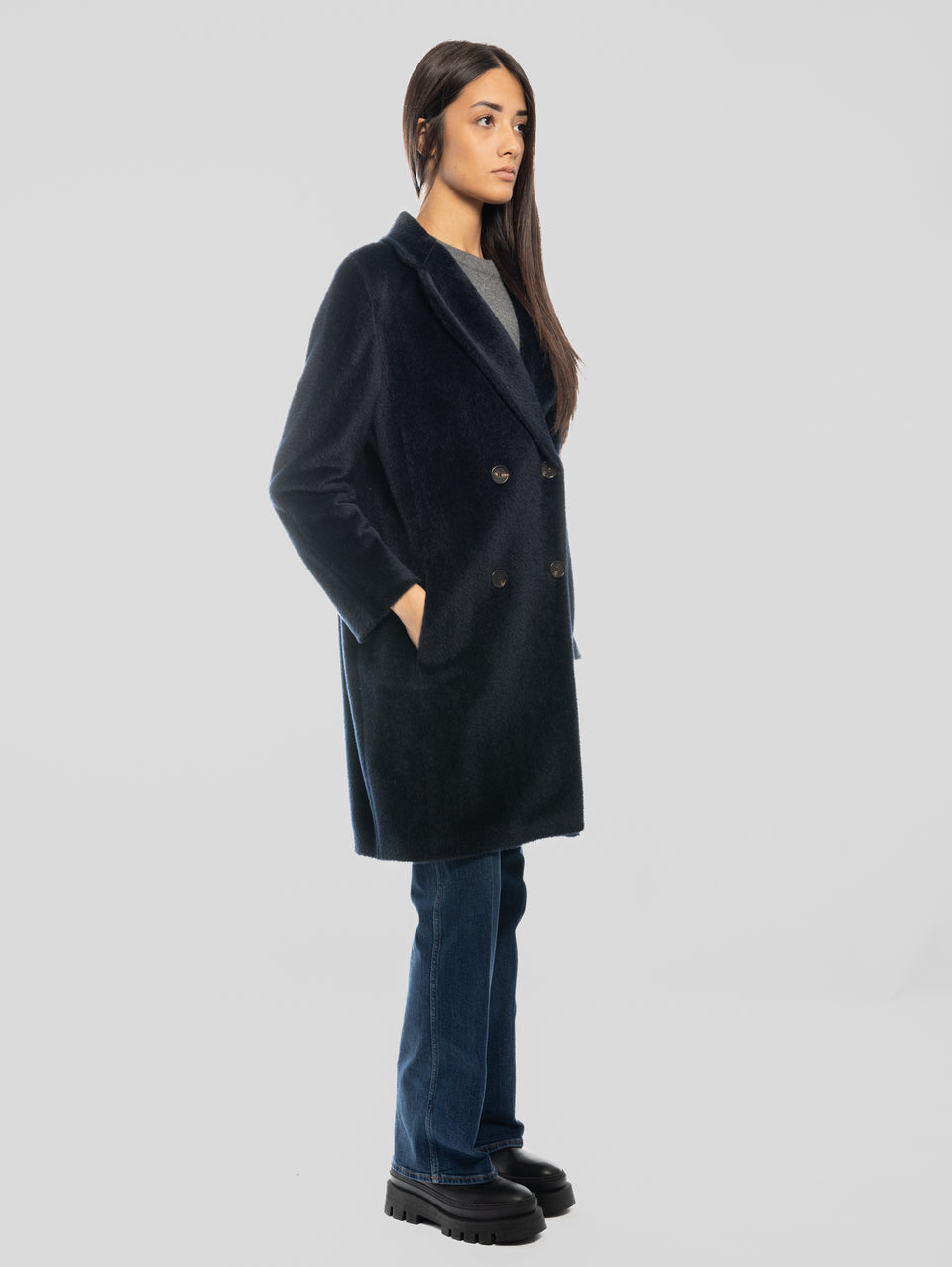 MAX MARA Cappotto Doppiopetto in Alpaca e Lana Roseto Blu Economico