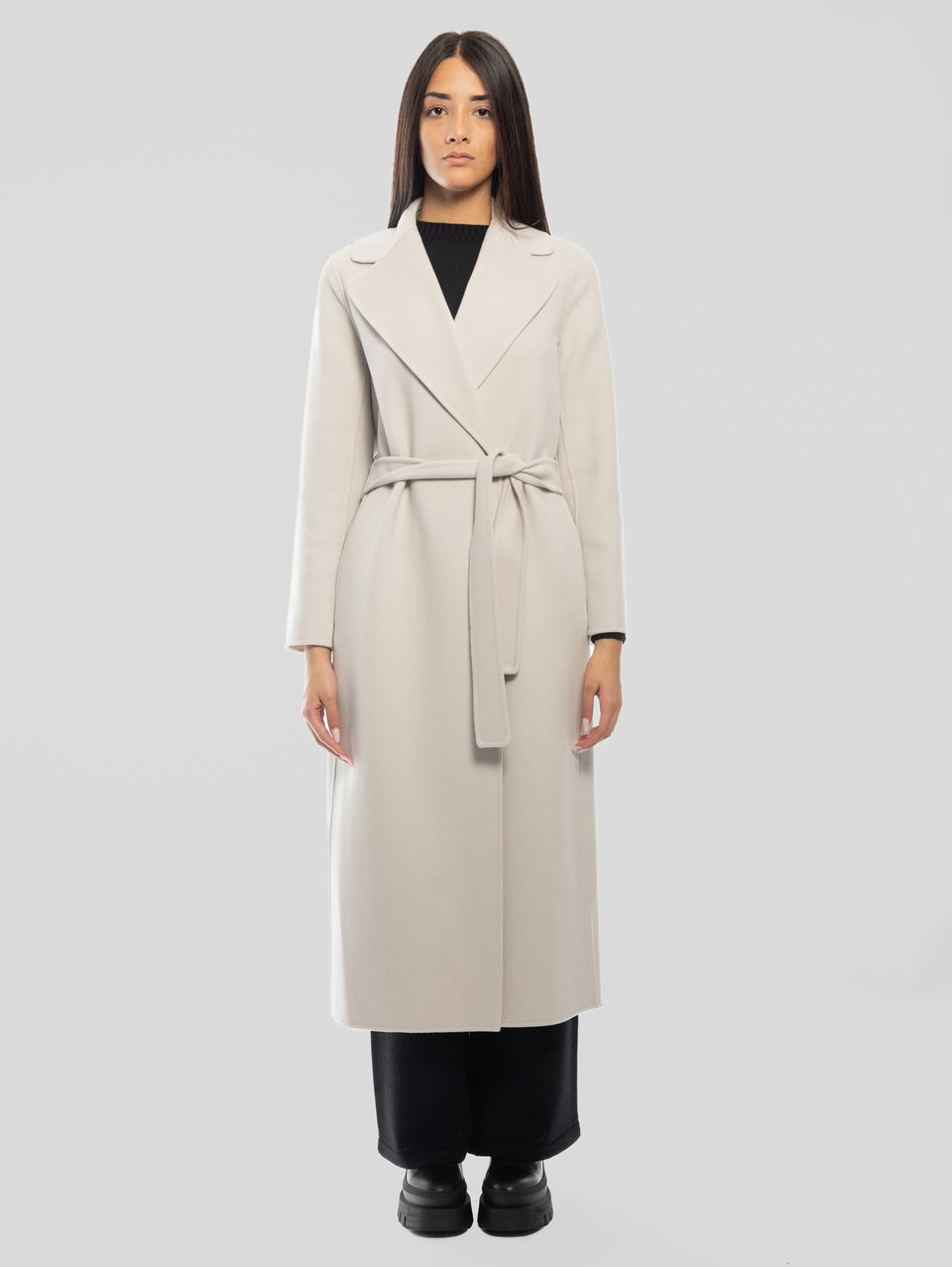 MAX MARA Cappotto Lungo a Vestaglia Poldo Grigio Perla