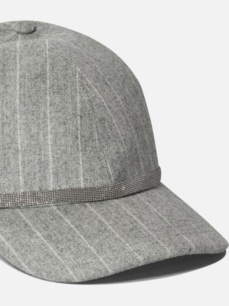 Vietti Brunello Cucinelli Cappellino in flanella gessato con Shiny Band Pezzi Unici