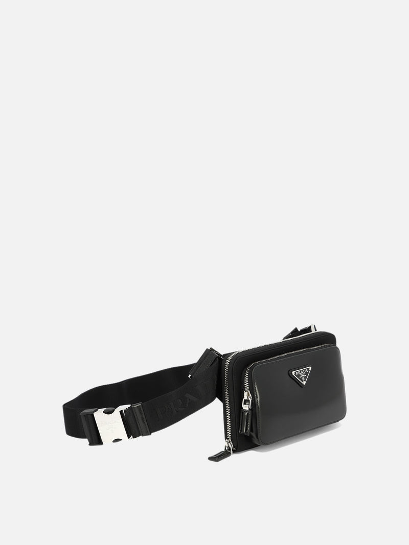 Vietti Prada Borsa a tracolla in Re-Nylon e pelle spazzolata Vendita Calda