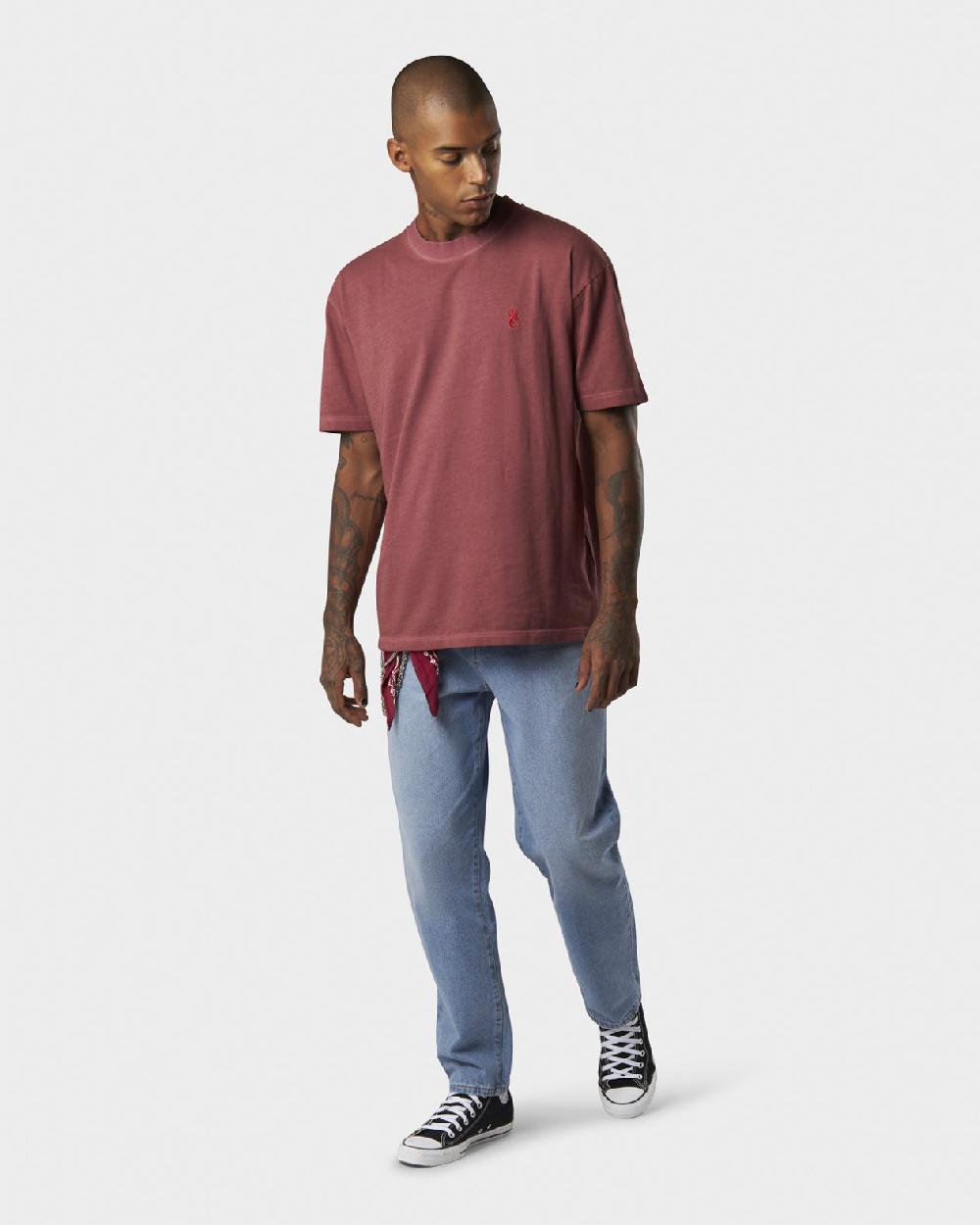 ﻿Vision Of Super RUST T-SHIRT WITH EMBROIDERED RED FLAME AND PRINTED LOGO Vendita Economica