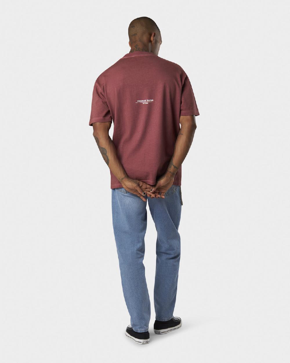 ﻿Vision Of Super RUST T-SHIRT WITH EMBROIDERED RED FLAME AND PRINTED LOGO Vendita Economica